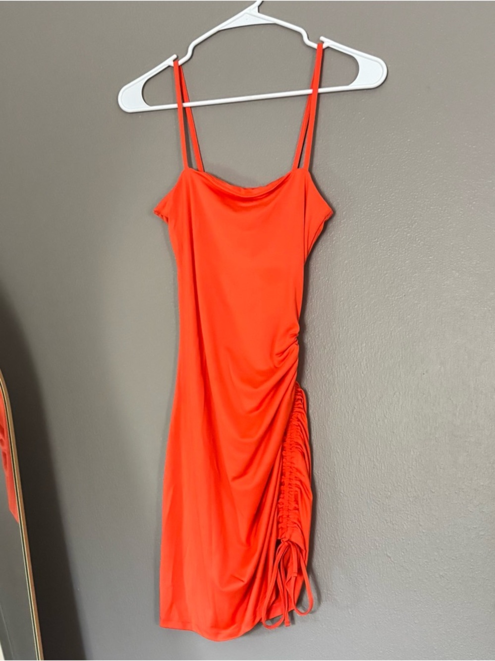 H&M bright orange ruched mini dress